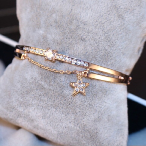 Rose Gold Rhinestone Bangle Bracelet - Picture 6 of 6